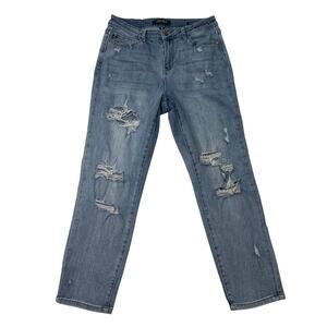 Judy Blue Womens 29 Boyfriend Fit Jeans Distressed Tapered Denim Blue Jeans